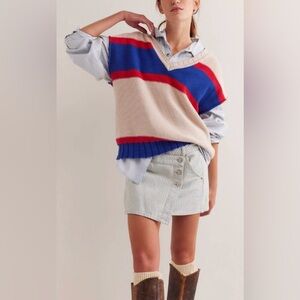 Free People We the Free Tommi Color block V-Neck Sweater Vest Cotton Relaxed Fit